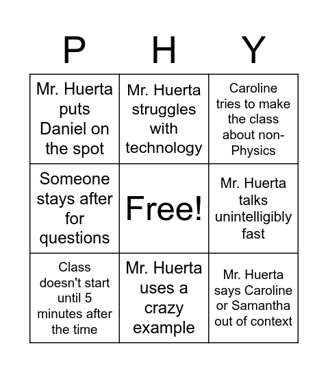 Physics Bingo Card