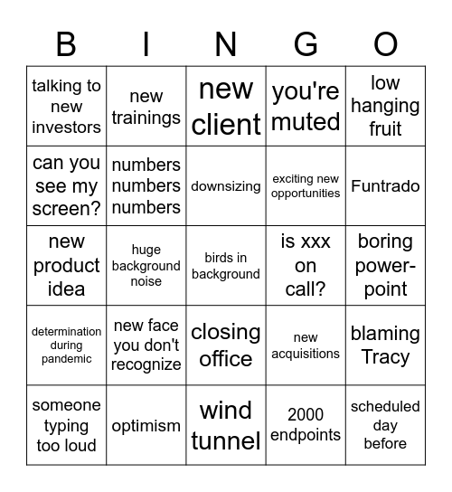 All hands meeting Bingo Card