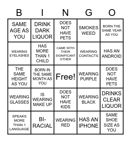 FIND A GUEST Bingo Card