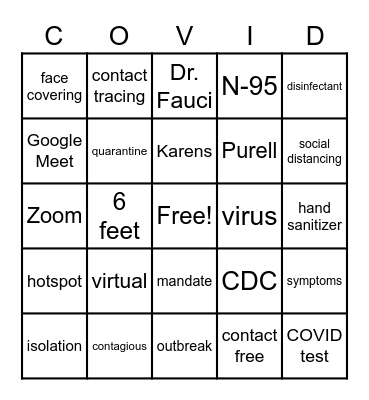 COVID-19 Bingo Card