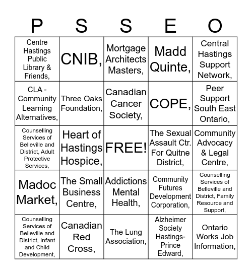PSSEO Bingo Card