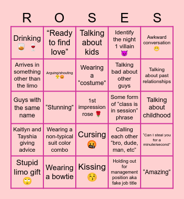 Bachelorette Bingo 🌹 Bingo Card