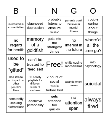 depressed 2000s kid Bingo Card