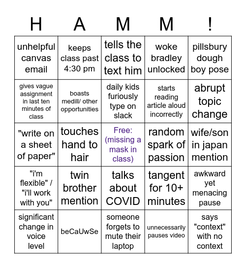 go hamm for bingo Card