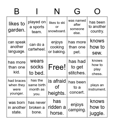 Find Someone Who Bingo Card
