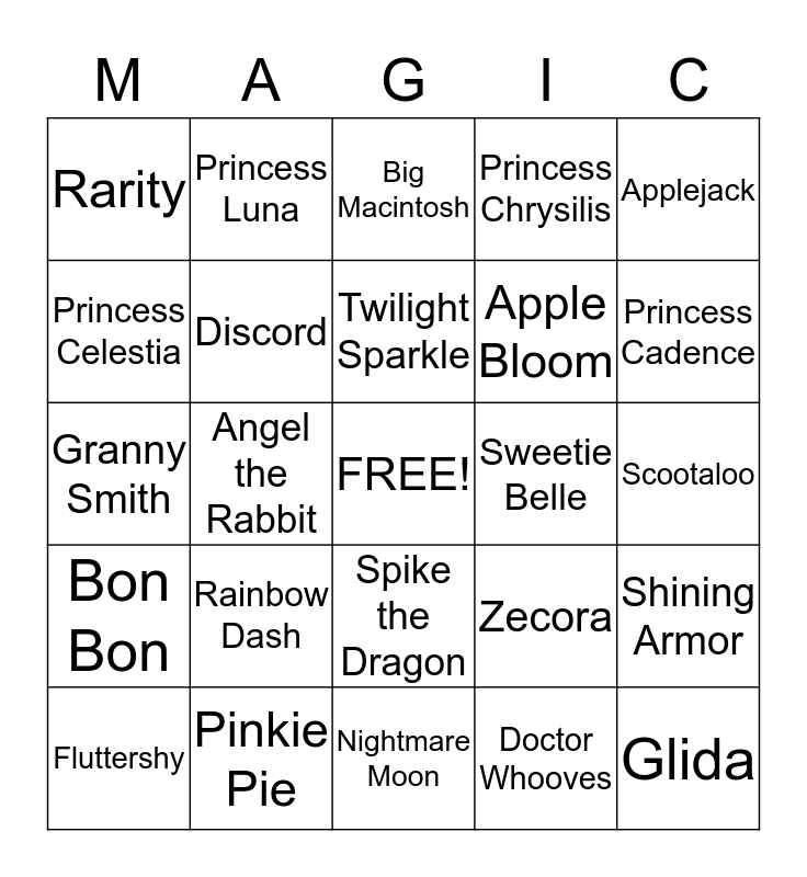 My Little Pony Bingo Card