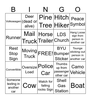 Payson Temple Road Trip Bingo Card