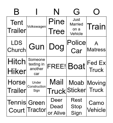 Payson Temple Road Trip Bingo Card