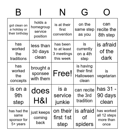 Recovery Bingo!!! Bingo Card