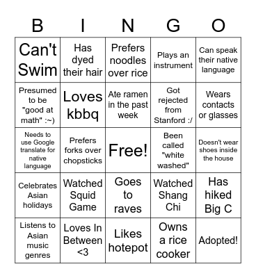In Between Bingo Card
