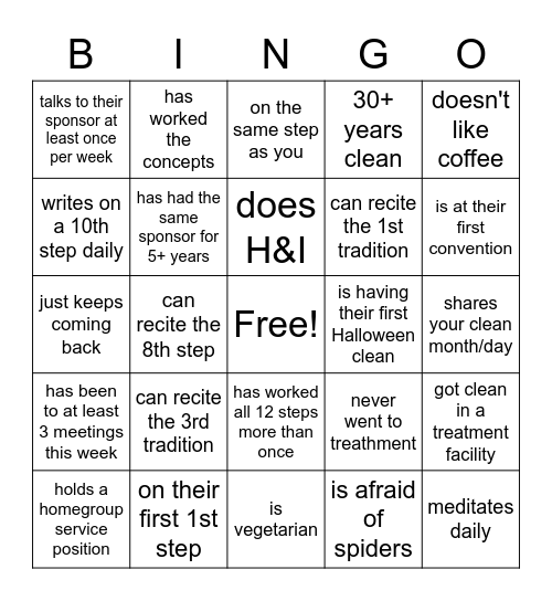 Recovery Bingo!!! Bingo Card