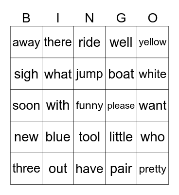 K-1st Grade Sight Words Bingo Card