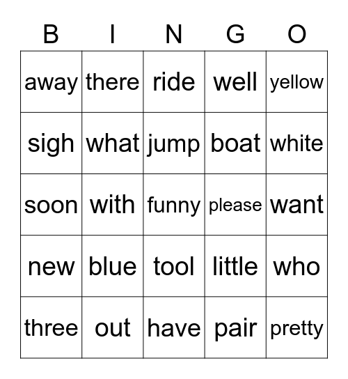 K-1st Grade Sight Words Bingo Card