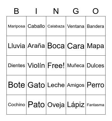 Spanish Fall Vocabulary Bingo Card