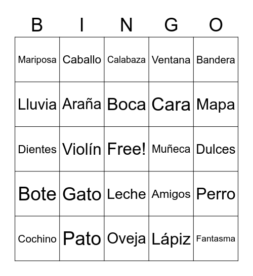 Spanish Fall Vocabulary Bingo Card