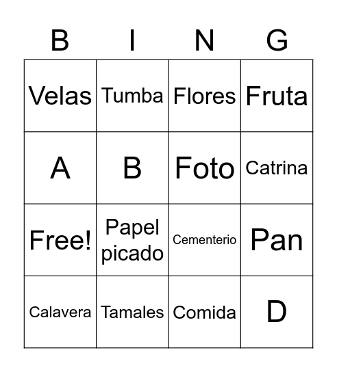 Dia de  los muertos Bingo Card