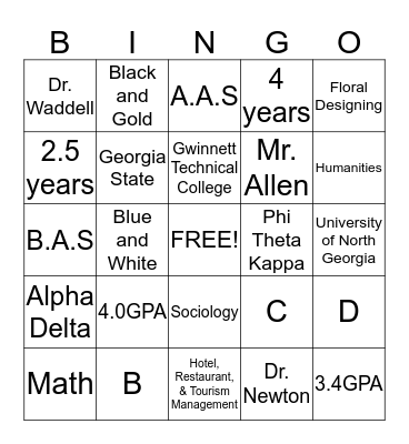 Mayelyn's Graduation Celebration 05/03/2015 Bingo Card