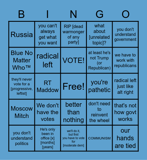 Liberal apologist BINGO Card