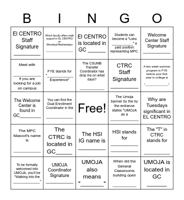 General Classrooms Open House Bingo Card