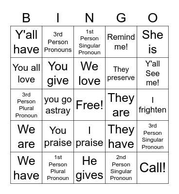 Wheelock's Conjugated Verbs 1-4 Bingo Card