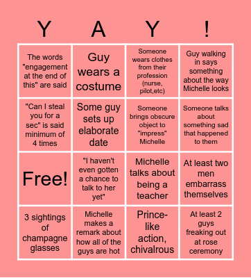 Bachelorette Bingo Michelle Season Premiere Bingo Card