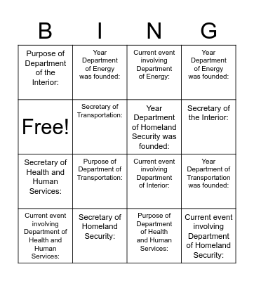 Executive Branch Bingo Card