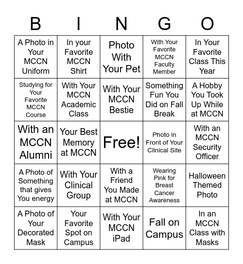MCCN Photo Bingo Card