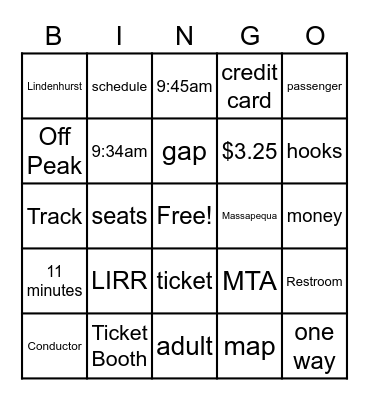 LIRR Bingo Card