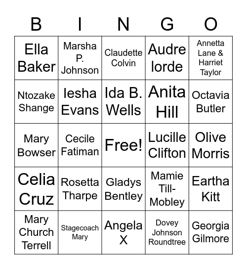 Black Women Bingo Card
