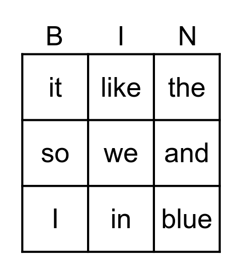 Red Sight Words Bingo Card
