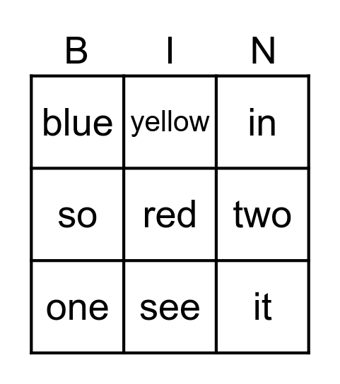 Red Sight Words Bingo Card