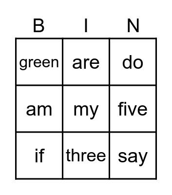 Orange Sight Words Bingo Card