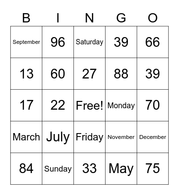 Bingo October 20, 2021 Bingo Card