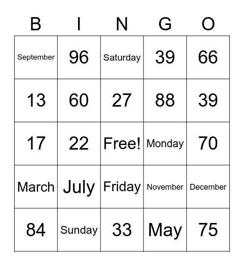 Bingo October 20, 2021 Bingo Card