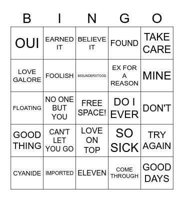R&B MUSIC BINGO Card