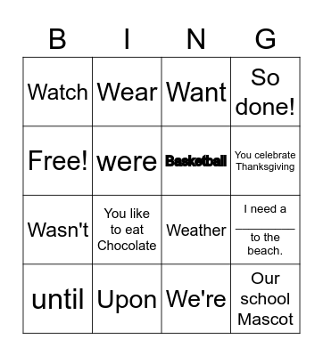 Week 13 Bingo Card
