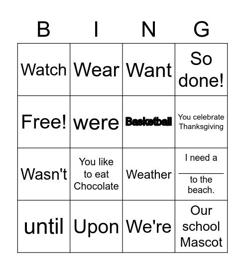Week 13 Bingo Card