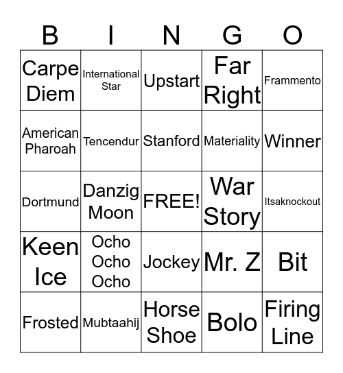 Horse Bingo Card