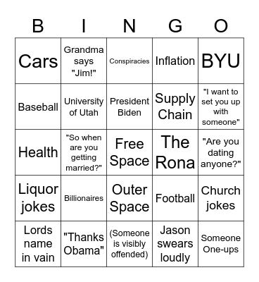 Family Bingo Card