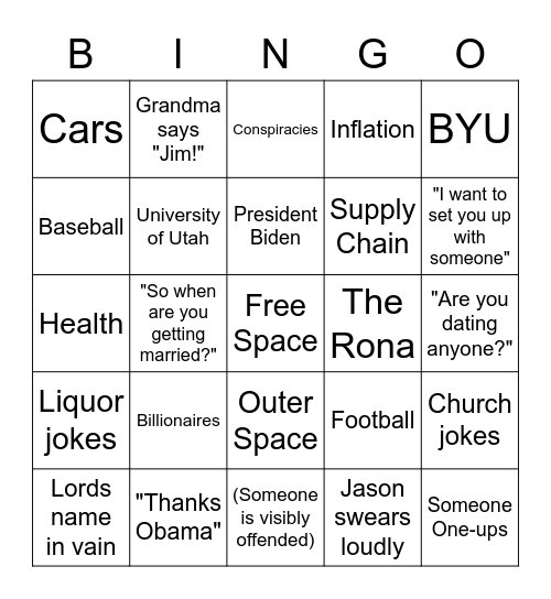 Family Bingo Card