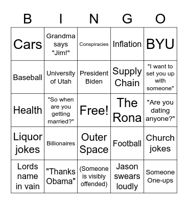Family Bingo Card