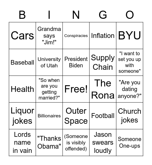 Family Bingo Card