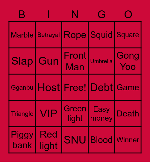Untitled #FASquidGamesAndChill2021Bingo Card