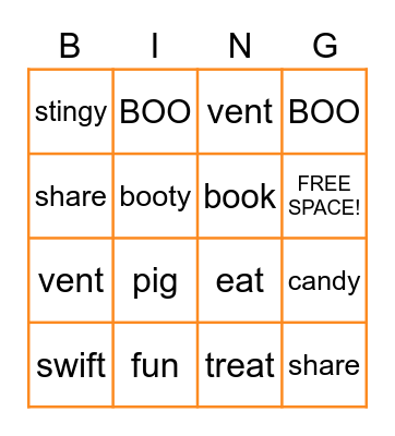 "Pig the Monster" Vocabulary BINGO Card
