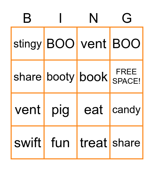 "Pig the Monster" Vocabulary BINGO Card