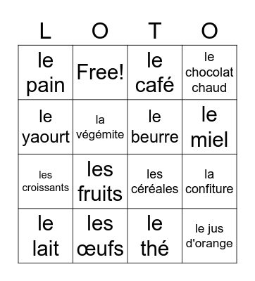 le Petit Déjeuner Bingo Card