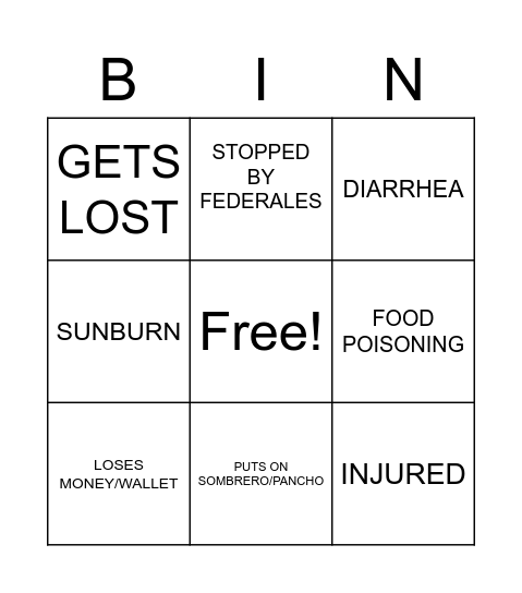 KURT DIES IN MEXICO Bingo Card