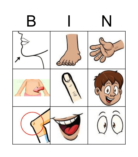 Body parts Bingo Card