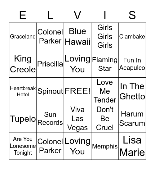 ELVIS PRESLEY BINGO Card