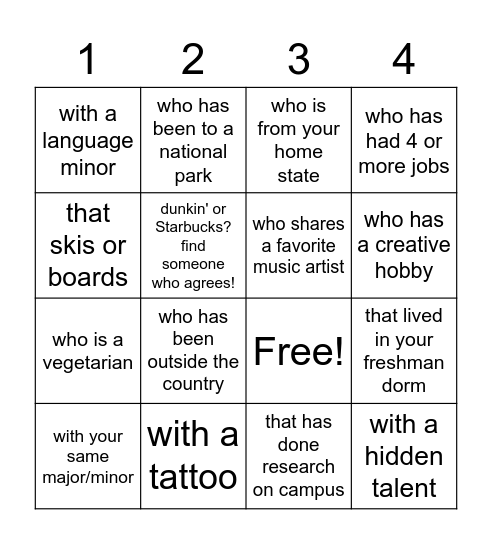 Find a Brother Bingo Card